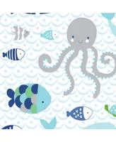 Lambs & Ivy Oceania 100% Cotton Blue/Gray/White Whale with Octopus and Fish Nautical Ocean Theme Fitted Crib Sheet