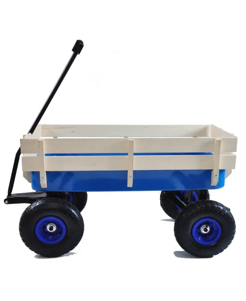 Streamdale Furniture Outdoor Wagon All Terrain Pulling with Wood Railing Air Tires Children Kid Garden