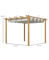 Outsunny 10'x10' Retractable Pergola with Wood Grain Aluminum Frame, Cream