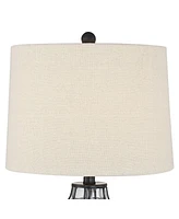 360 Lighting Hudson Rustic Coastal Nautical Table Lamps 23" High Set of 2 Dark Bronze Clear Blown Glass Gourd Burlap Fabric Drum Shade for Living Room