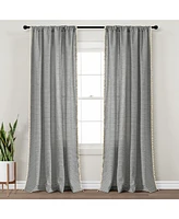 Boho Coastal Horizontal Ticking Stripe Tassel Window Curtain Panels