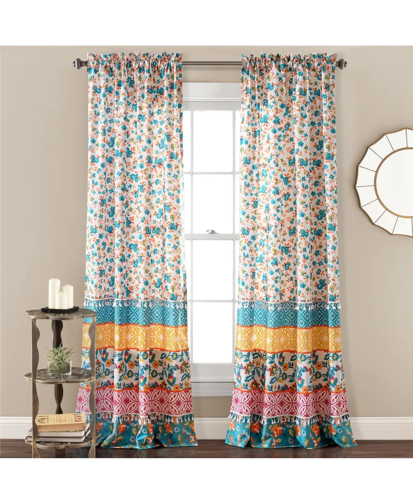 Emily Boho Stripe Window Curtain Panels Turquoise 42X84+2 Set