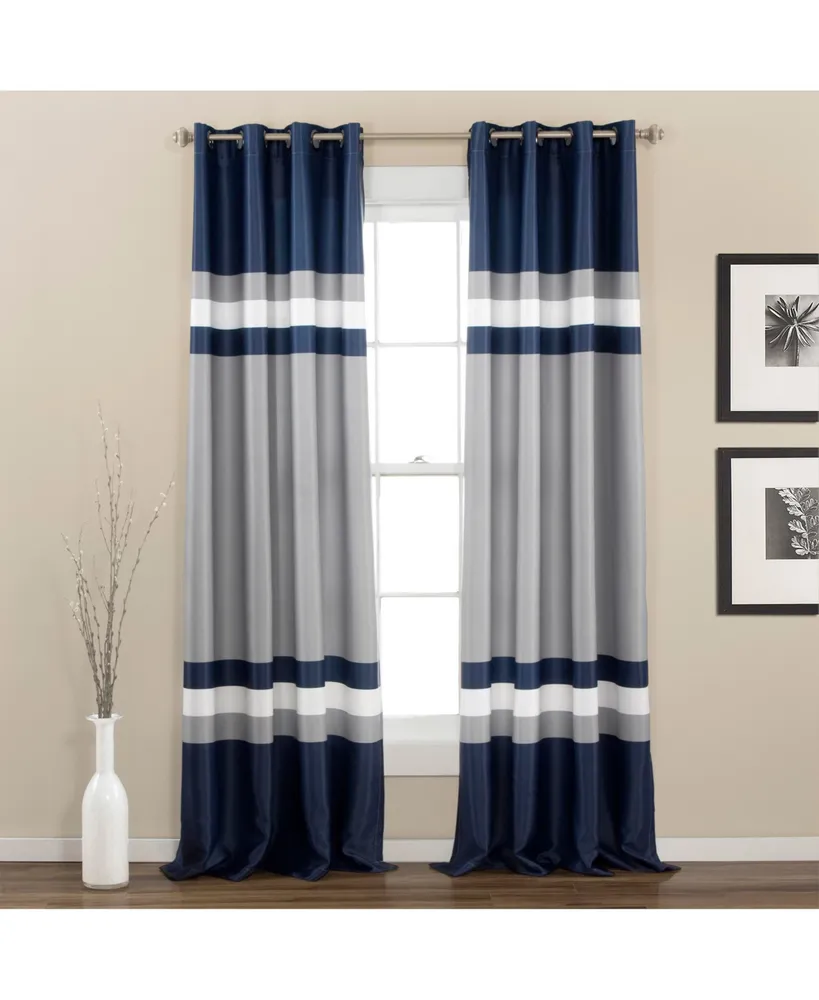 Alexander Stripe Light Filtering Window Curtain Panels Navy 52x95 Set