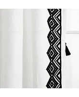 Aztec Diamond Border Tassel Window Curtain Panels Off White/Black Single 52X84