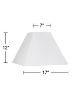 White Linen Large Square Lamp Shade 7" Top x 17" Bottom x 13" Slant x 12" High (Spider) Replacement with Harp and Finial - Springcrest