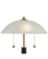 Orbital Mid Century Modern Desk Lamp 19 1/2" High Brown Wood Gold Metal White Frosted Glass Dome Shade for Bedroom Living Room Nightstand Bedside Nigh