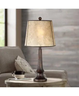 Naomi Industrial Rustic Farmhouse Table Lamp 25" High Aged Bronze Brown Beige Mica Tapered Drum Shade Decor for Bedroom Living Room House Home Bedside