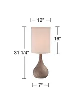 Chalane Industrial Rustic Farmhouse Gourd-Shaped Table Lamp 31.25" Tall Hammered Antique Bronze White Linen Cylinder Uno Shade for Living Room Bedroom