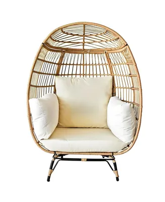 Oversized Wicker Egg Chair with Cushions, Indoor/Outdoor Accent, Uv-Resistant, 440lbs Capacity