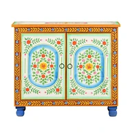 Hand Painted Sideboard 27.6"x13.8"x23.6" Solid Mango Wood