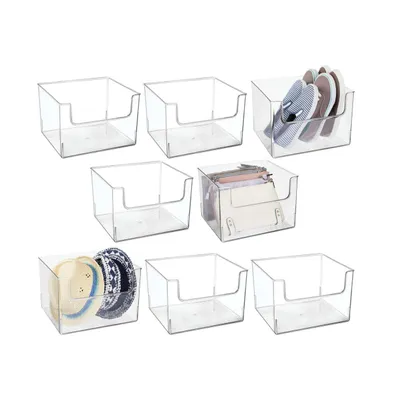 mDesign Closet Plastic Storage Organizer Bin with Open Dip Front, 8 Pack - Clear