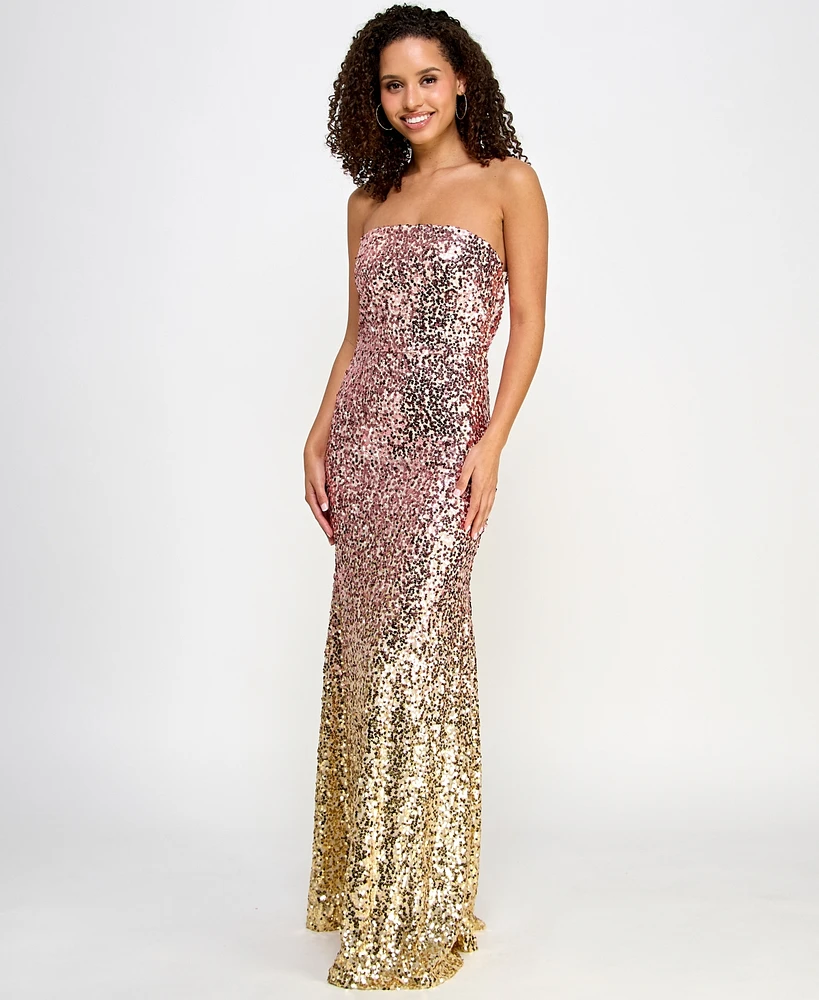 Violet Weekend Women's Strapless Ombre Sequin Gown