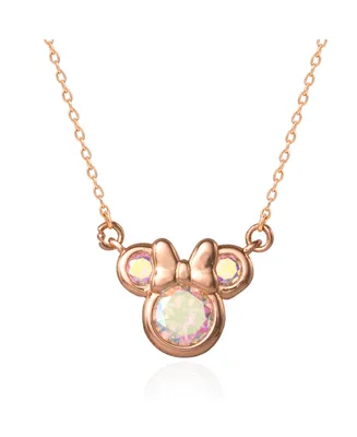 Disney Minnie Mouse Flash Rose Gold Plated Aurora Borealis Cubic Zirconia Necklace