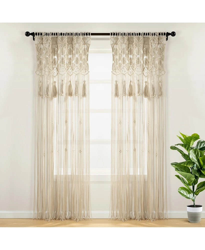 Lush Decor Boho Macrame Tassel Cotton Window Curtain/Room Divider/Wedding Backdrop/Wall Decor