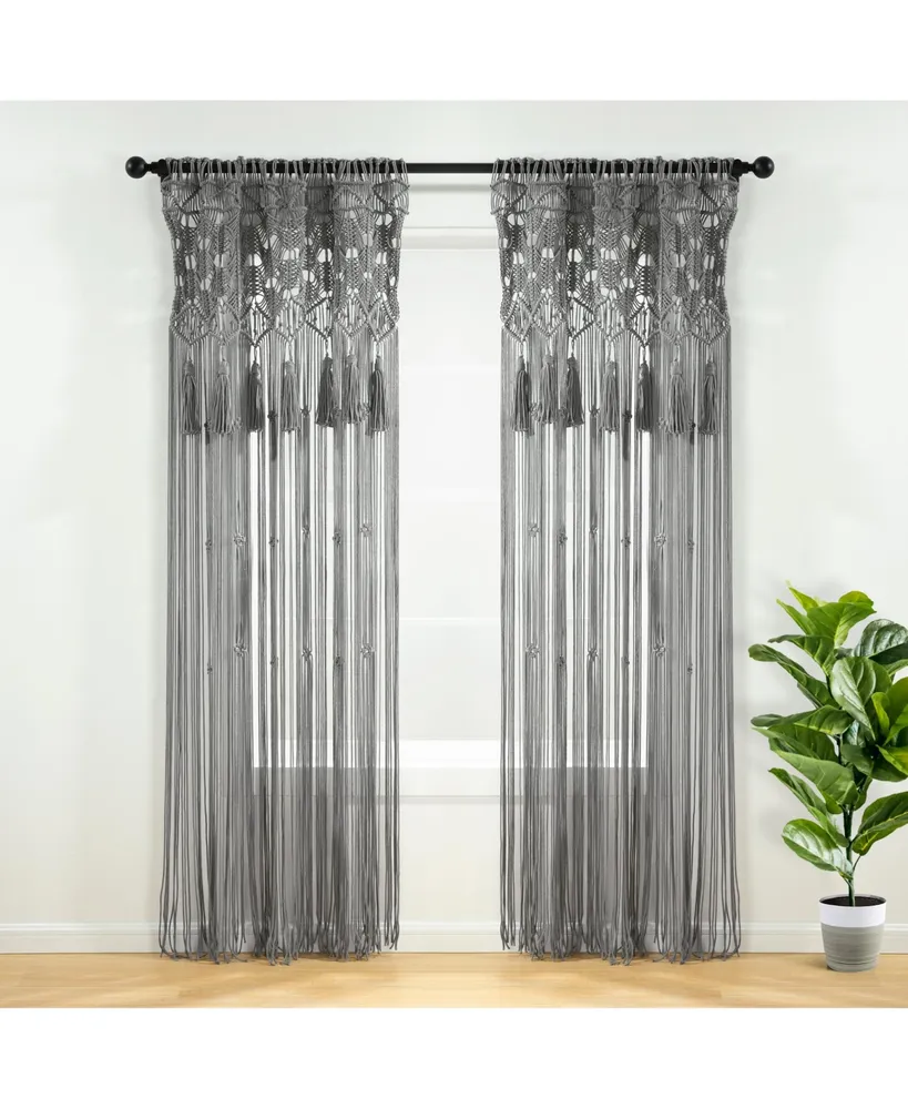 Lush Decor Boho Macrame Tassel Cotton Window Curtain/Room Divider/Wedding Backdrop/Wall