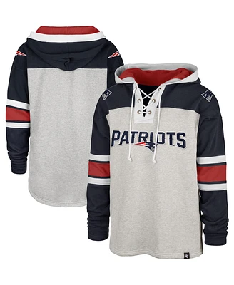 Men's '47 Brand New England Patriots Heather Gray Gridiron Lace-Up Pullover Hoodie