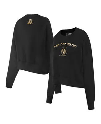 Women's Pro Standard Black Los Angeles Lakers Glam Cropped Pullover Sweatshirt