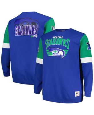 Men's Mitchell & Ness Royal Seattle Seahawks Big and Tall Fleece Pullover Sweatshirt