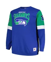 Men's Mitchell & Ness Royal Seattle Seahawks Big and Tall Fleece Pullover Sweatshirt