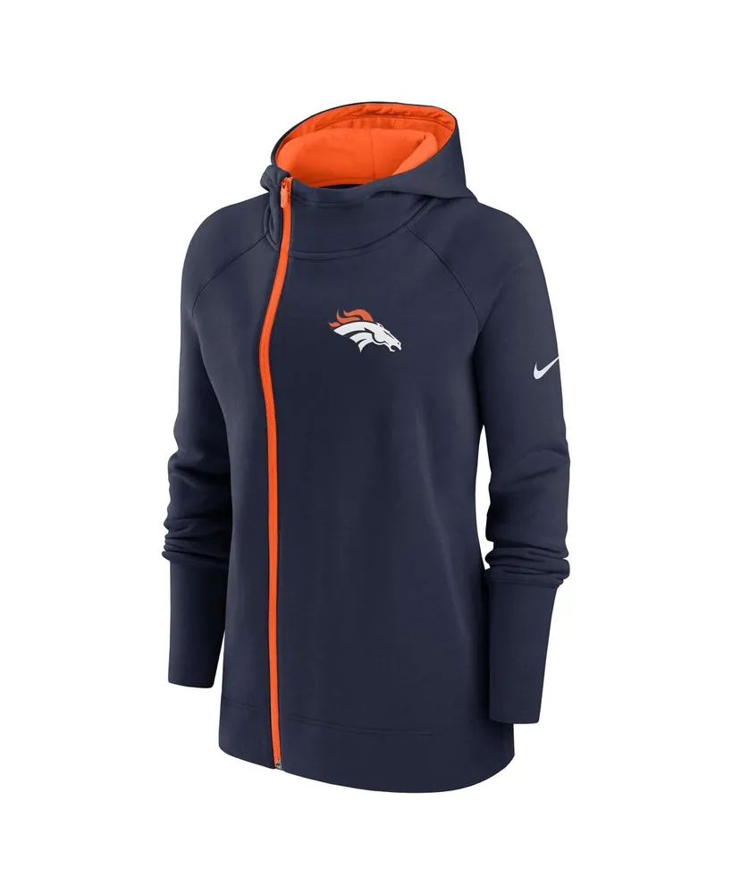 Women's Nike Navy Denver Broncos Asymmetrical Raglan Full-Zip Hoodie