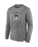 Men's Fanatics Heather Charcoal Distressed Las Vegas Raiders Washed Primary Long Sleeve T-shirt