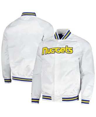 Men's Mitchell & Ness White Denver Nuggets Hardwood Classics Throwback Wordmark Raglan Full-Snap Jacket