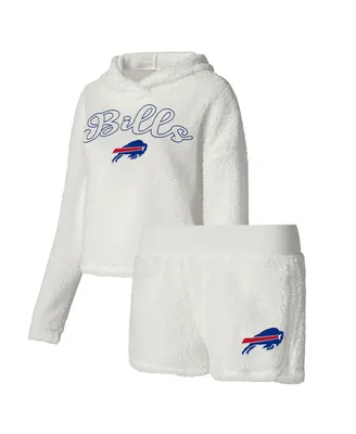 Women's Concepts Sport White Buffalo Bills Fluffy Pullover Sweatshirt Shorts Sleep Set