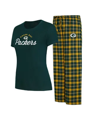 Women's Concepts Sport Green, Gold Green Bay Packers Arctic T-shirt Flannel Pants Sleep Set