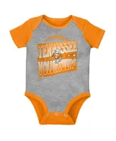 Baby Boys and Girls Mitchell & Ness Orange, Heather Gray Tennessee Volunteers 3-Pack Bodysuit, Bib and Bootie Set