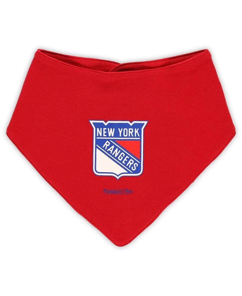 Baby Boys and Girls Mitchell & Ness Red, Blue New York Rangers Big Score 3-Pack Bodysuit, Bib and Bootie Set