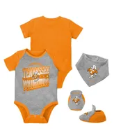 Baby Boys and Girls Mitchell & Ness Orange, Heather Gray Tennessee Volunteers 3-Pack Bodysuit, Bib and Bootie Set