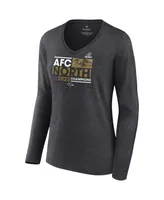 Women's Fanatics Heather Charcoal Baltimore Ravens 2023 Afc North Division Champions Conquer Long Sleeve V-Neck T-shirt