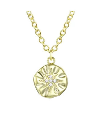 14K Gold Plated With Cubic Zirconia Engraved Round Pendant Necklace