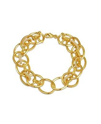 Teen's Yellow Gold Plated with Cubic Zirconia Double Entwined Cable Chain Bracelet
