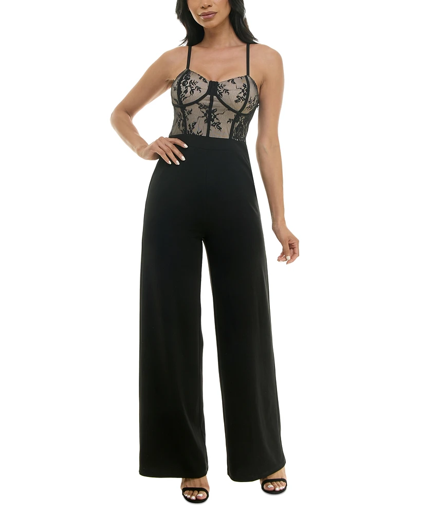 Crave Fame Juniors' Strappy Sweetheart-Neck Jumpsuit