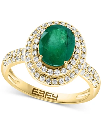 Effy Emerald (1-1/2 ct. t.w.) & Diamond (1/2 ct. t.w.) Double Halo Ring in 14k Gold