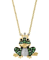 Effy Tsavorite (3/8 ct. t.w.), White Diamond (1/10 ct. t.w.) & Black Diamond Accent Frog Prince 18" Pendant Necklace in 14k Gold