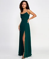 City Studios Juniors' Drape-Neck Faux-Peal-Strap Gown