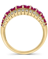 Effy Ruby (1-1/5 ct. t.w) & Diamond (5/8 t.w.) Three Row Ring 14k Gold (Also Sapphire)