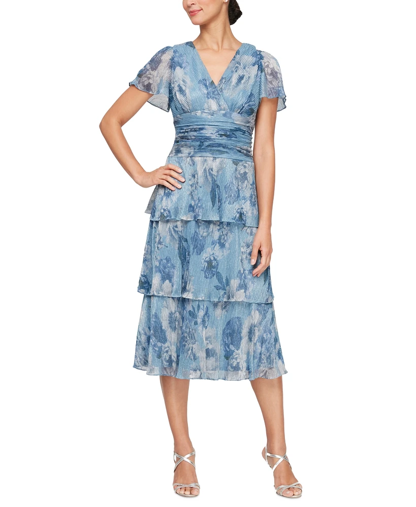 Sl Fashions Women's Printed Tiered Midi Dress