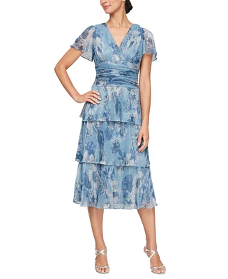 Sl Fashions Women's Printed Tiered Midi Dress