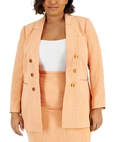 Tahari Asl Plus Tweed Peak-Lapel Faux Double-Breasted Blazer