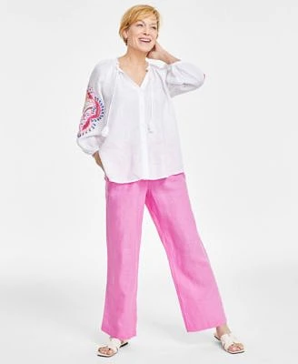 Charter Club Womens Embroidered Peasant Top Linen Pants Created For Macys