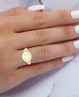 Cubic Zirconia Crescent Moon & Star Signet Ring 14k Gold-Plated Sterling Silver