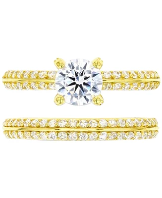 2-Pc. Set Cubic Zirconia Solitaire Ring & Complementing Band 14k Gold-Plated Sterling Silver