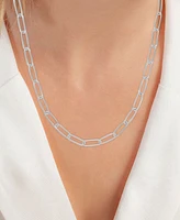 Cubic Zirconia Pave Paperclip Link Chain Necklace, 17" + 2" extender