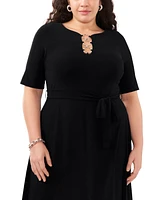 Msk Plus Tie-Waist Hardware A-Line Dress