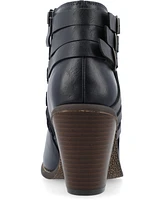 Journee Collection Women's Strap Round Toe Stacked Heel Dress Booties