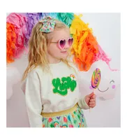 Little and Big Girls Lucky Rainbow Patch St. Patrick's Day Sweatshirt