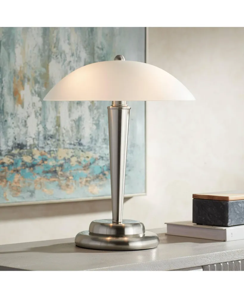 Deco Dome Modern Desk Table Lamp 17" High Touch On Off Brushed Nickel White Frosted Glass Shade for Living Room Bedroom House Bedside Nightstand Home